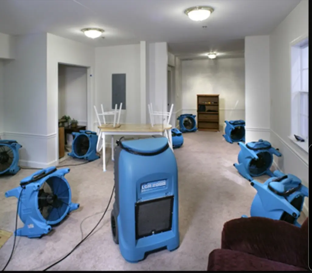 Air movers and dehumidifier setup for Water Damage Restoration in Robbinsville